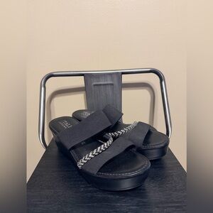 Italian Shoemakers Black Wedge Slide Sandals Womens 9.5 Made in Italy Rhinestone
